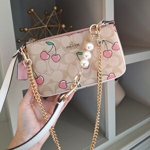 NWT coach Nolita 19 In Signature Canvas With Heart Cherry Print Cherry Charm